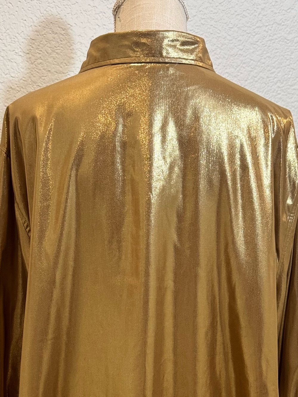 RALPH LAUREN WOMAN Metallic Chifon Point Collar Long Sleeve Gold Blouse. Size 3X - Picture 7 of 9